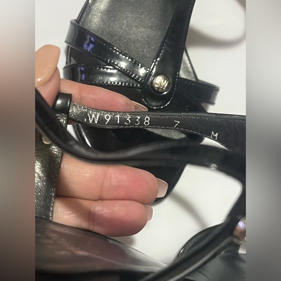 Stuart Weitzman Black Strappy Patent Leather Sandals Heels, Sz 7M - Picture 5 of 12
